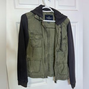 American Eagle Sage Green Denim Hooded Jacket Size Large